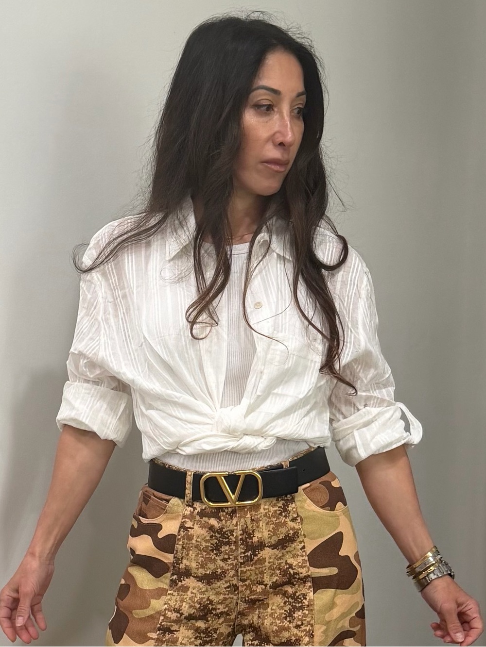 Boho White Button-Up Tie Front Shirt